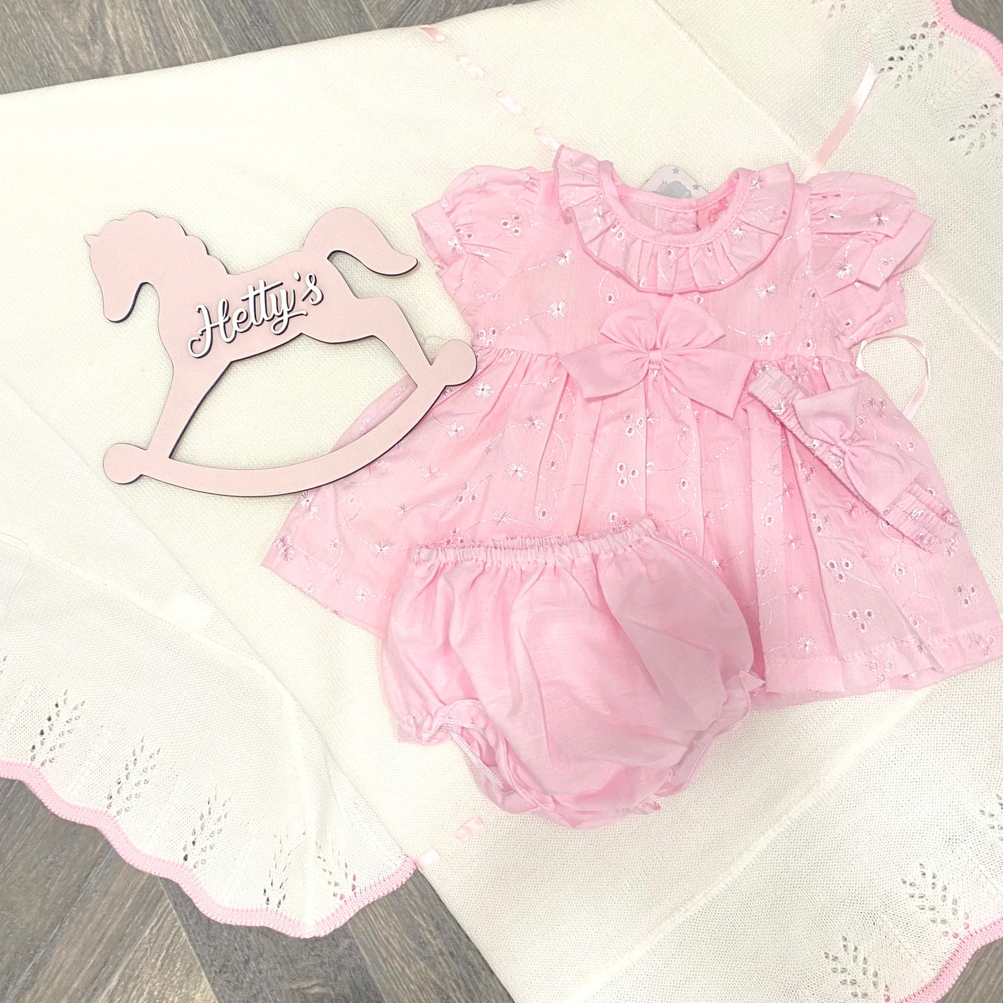 Pink/White Single Bow Frilly Dress Three Piece Set