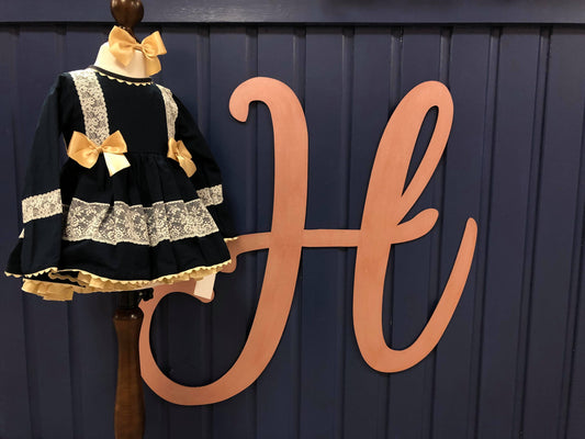 Navy & Gold Boutique Handmade Dress - Hetty's Baby Boutique