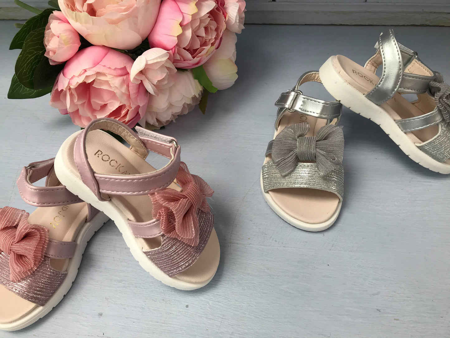 Billie Silver Sparkly Bow Sandals - Hetty's Baby Boutique