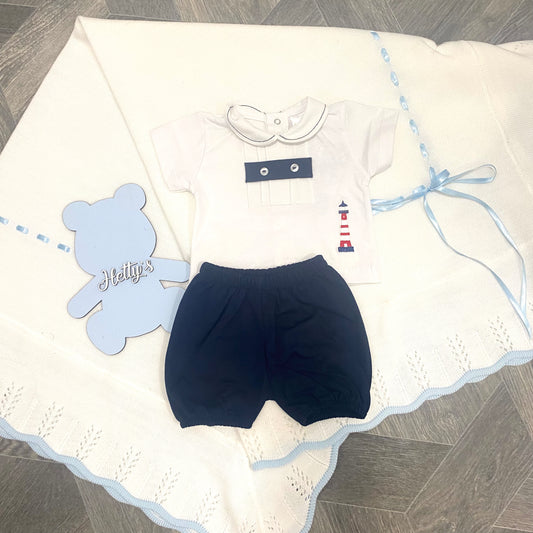 PEX White/Navy Lighthouse Shorts Set