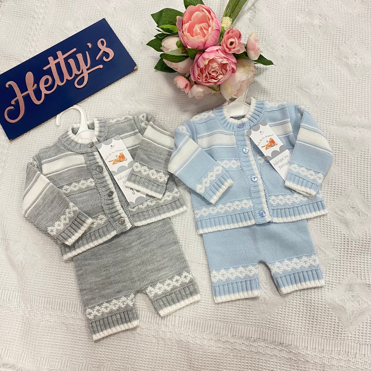Knitted H-Bar Dungaree & Cardigan Set