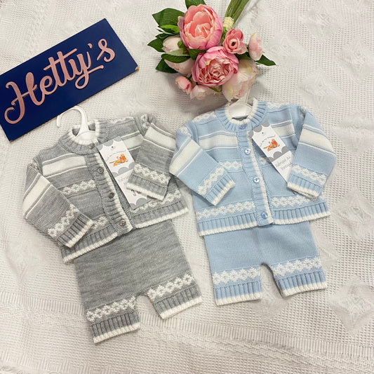 Knitted H-Bar Dungaree & Cardigan Set