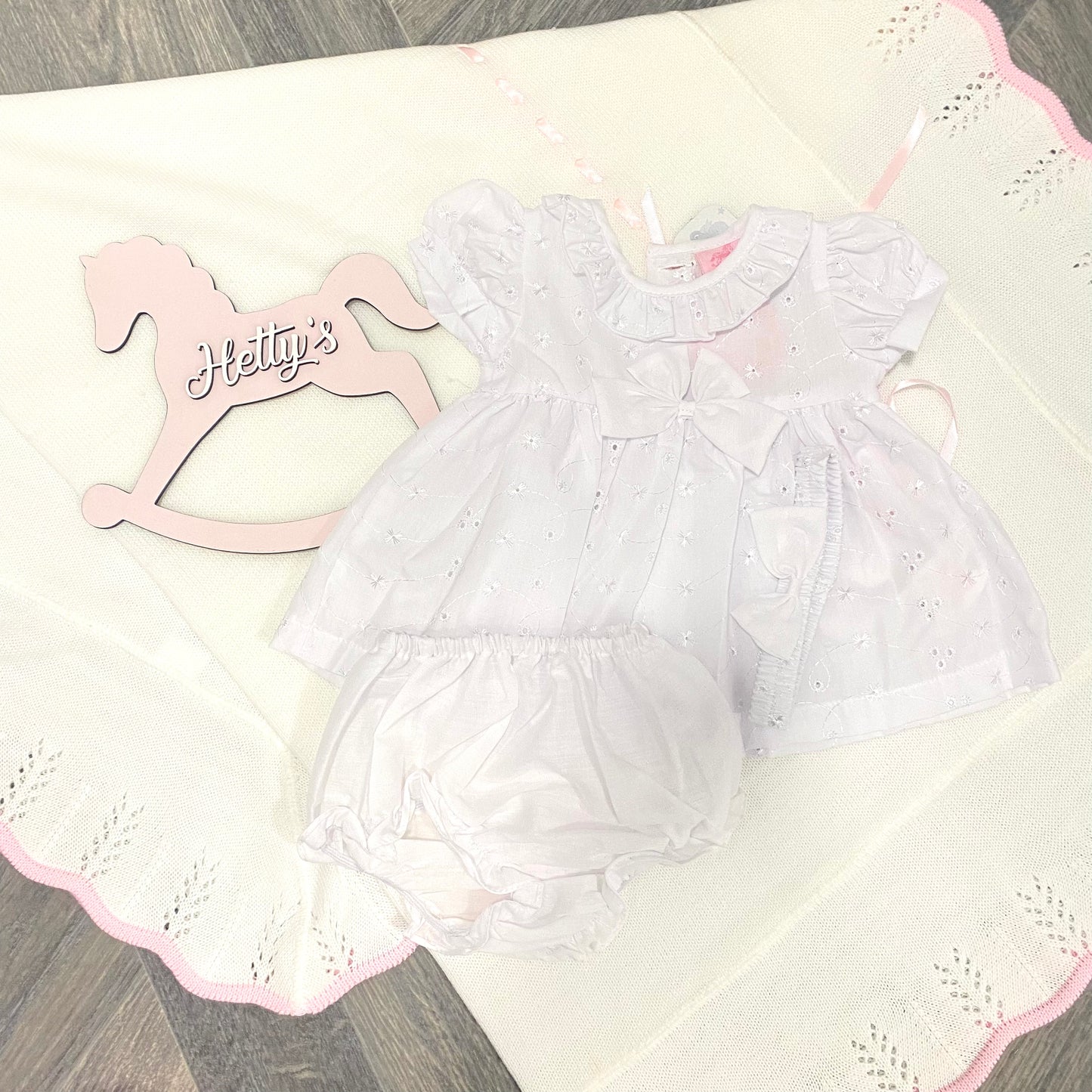 Pink/White Single Bow Frilly Dress Three Piece Set