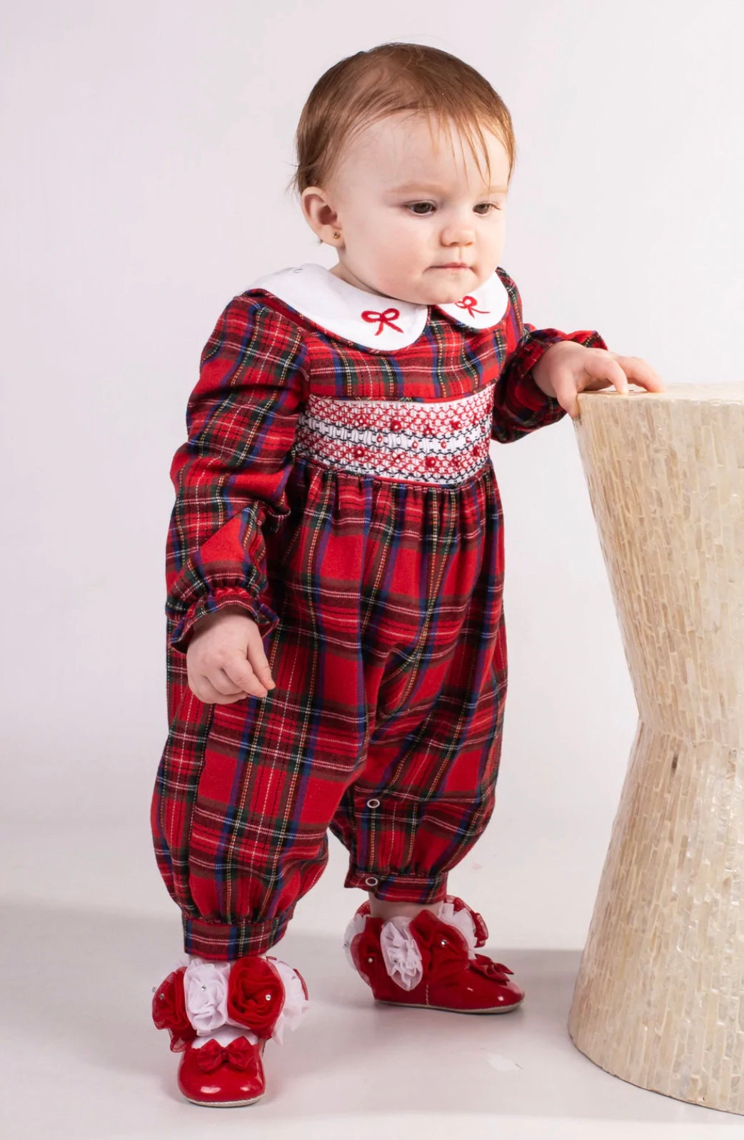 Beau Kid Red Tartan Smocked Romper