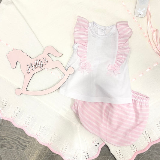 Rapife Pink Stripe Ruffle Top & Bloomers Set