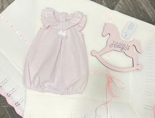 Rapife Pink Bow Ruffle Collar Romper