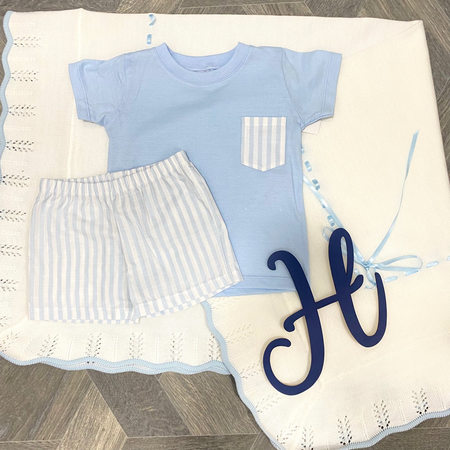 Rapife Blue Striped Shorts Set