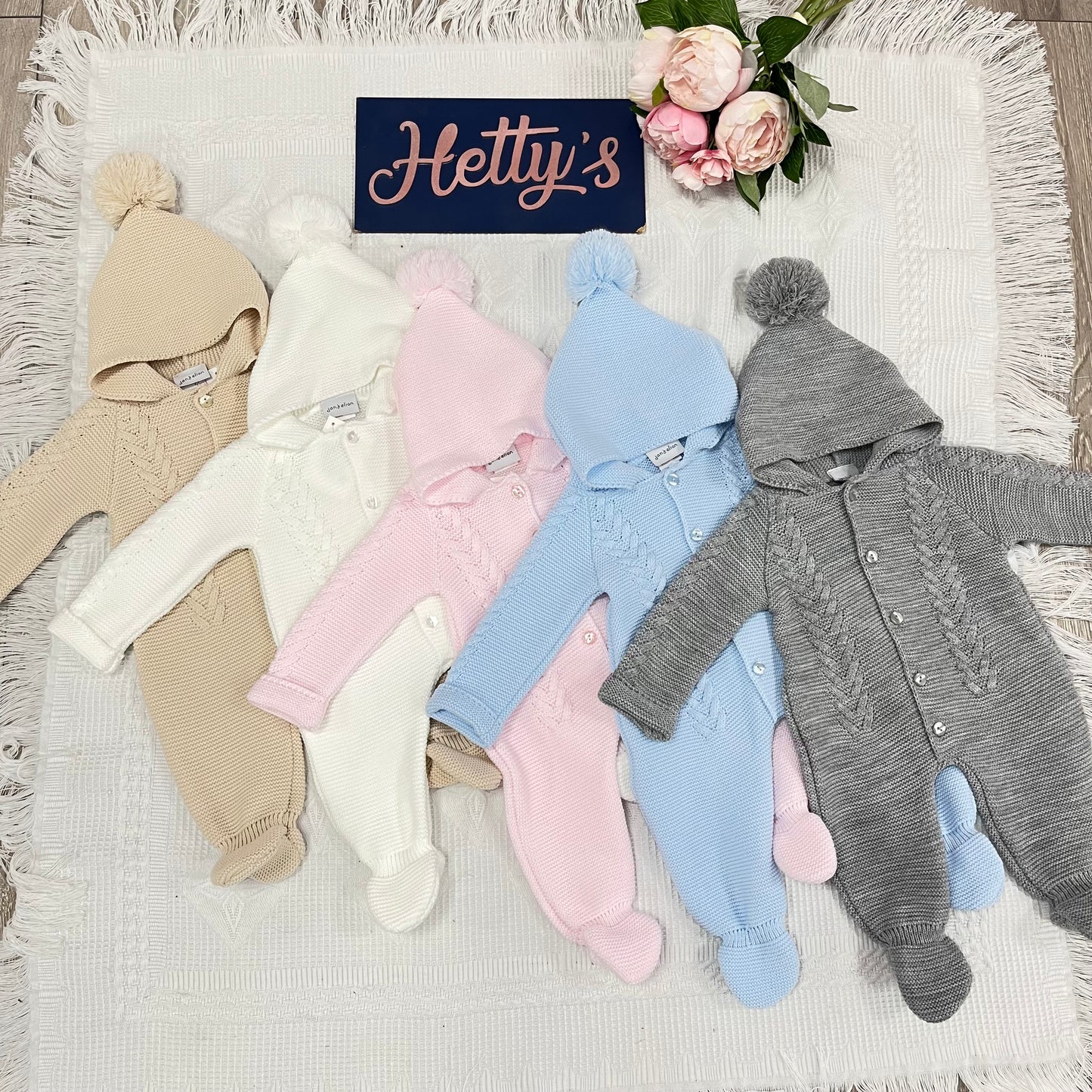 "Aspen" Blue Dandelion pram suit with pom hood