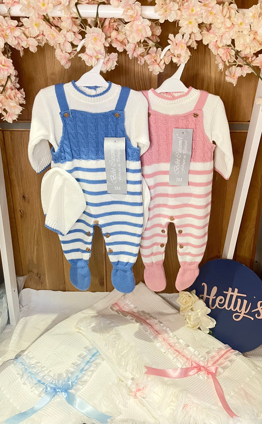 Stripe Knitted Dungaree Set