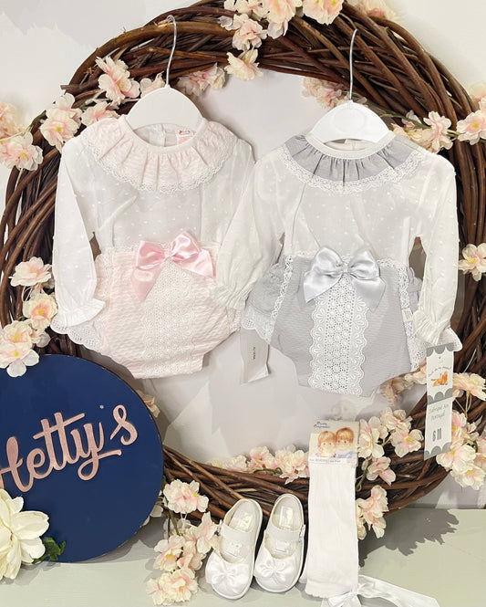 Frilly Lace Bow Jam Pants and Collar Blouse