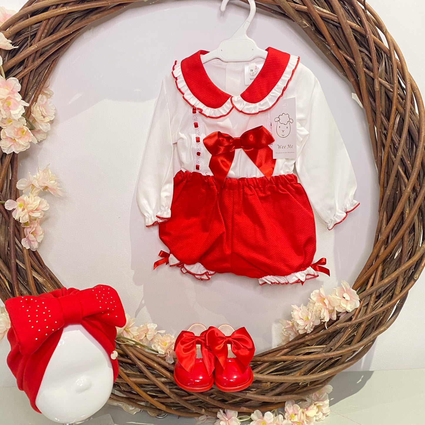 WM Red Waffle Jam Pants & Bow Blouse