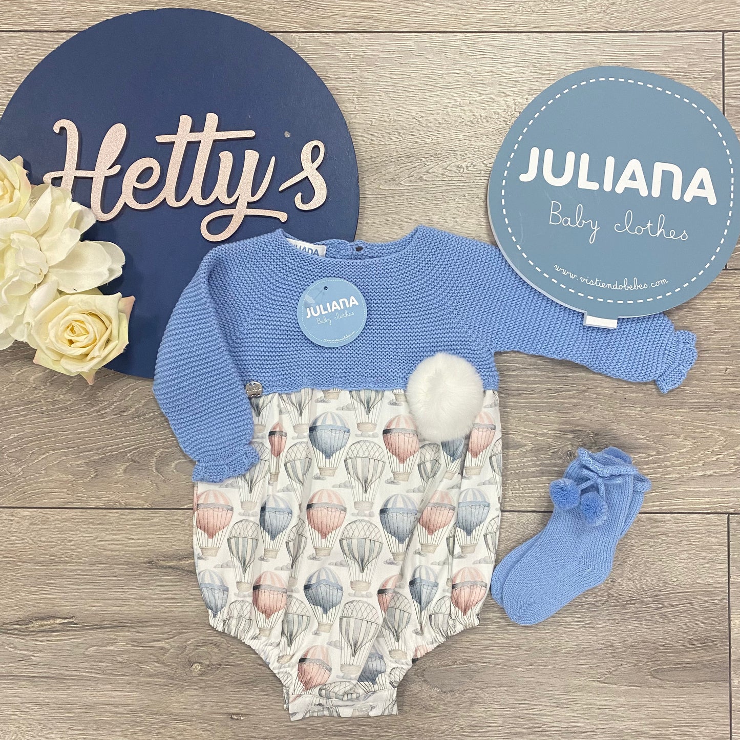 Juliana Blue Knit Hot Air Balloon Romper