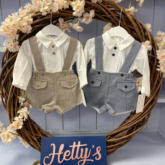 Navy/Beige Shorts Set with Braces