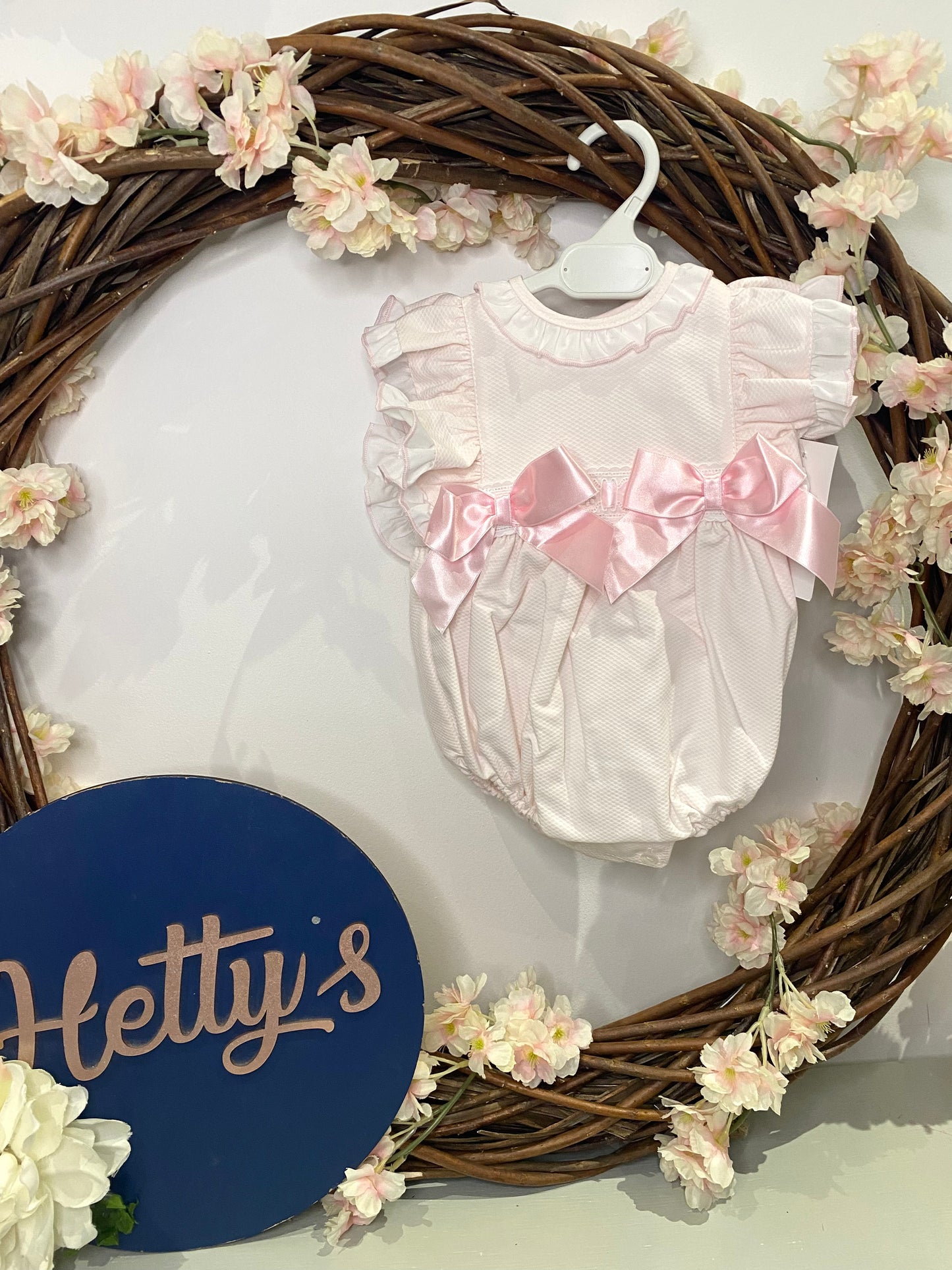 WM Pink Waffle Frilly Shoulder Romper