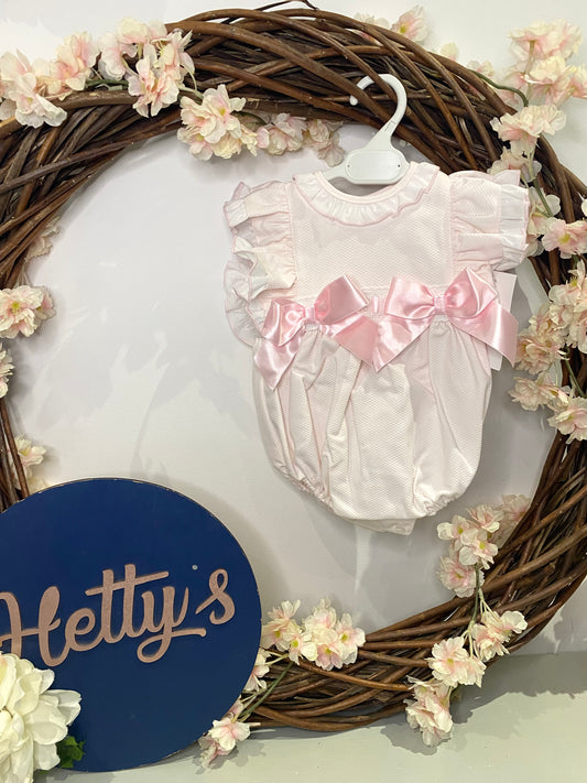 WM Pink Waffle Frilly Shoulder Romper