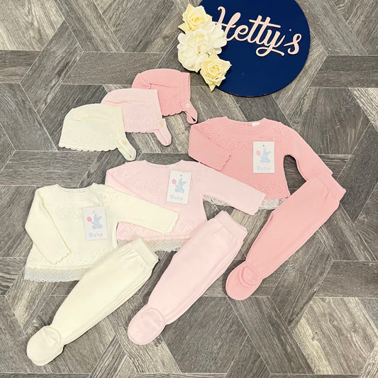Girls Knitted 3 Piece Set With Lace Trim