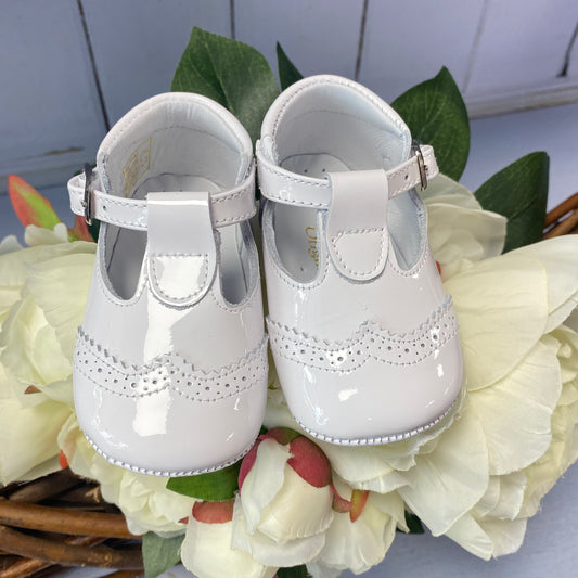 Pretty Originals White T-Bar Patent Shoes