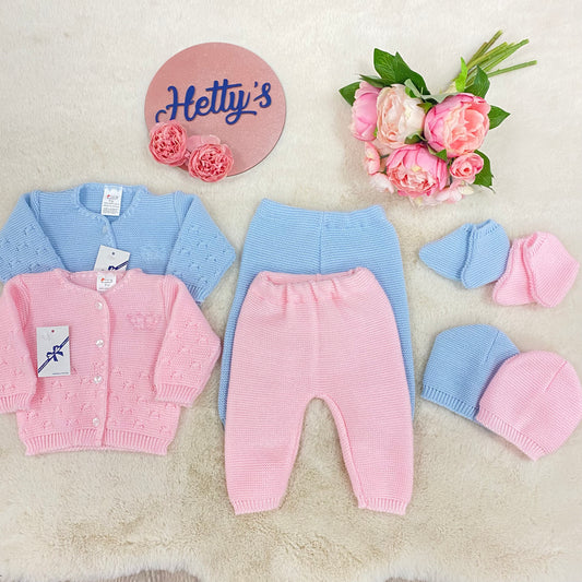 Blue / Pink Crown Knitted 4 Piece
