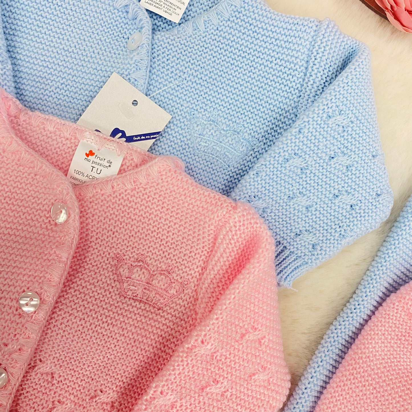 Blue / Pink Crown Knitted 4 Piece