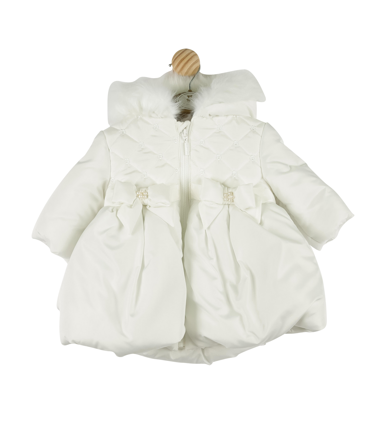 “Sophie”  Mintini Pearl Ivory Bow Coat