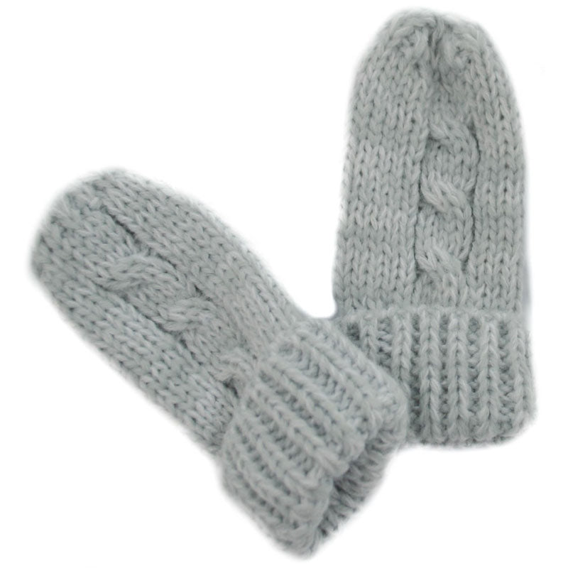 Cable Knitted Mittens Blue Pink or Grey