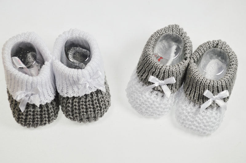 White & Grey Knitted Booties - Hetty's Baby Boutique