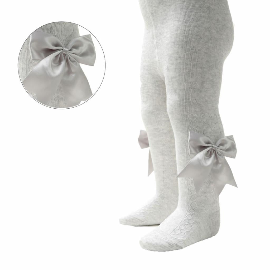 Grey Heart Tights with Bows