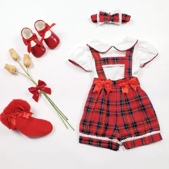 Boutique T-Bar Tartan Bloomer Set with Blouse & Headband - Hetty's Baby Boutique