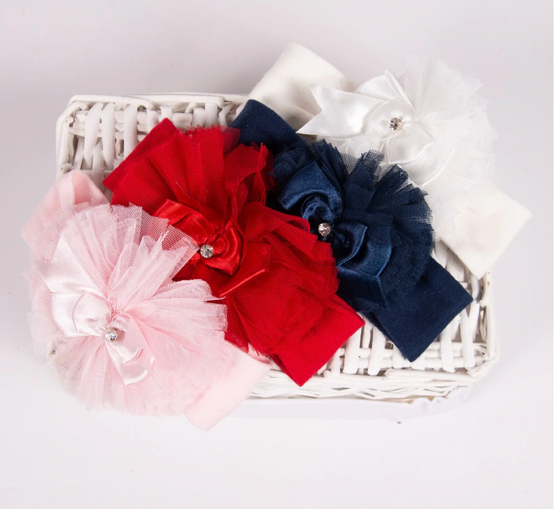 Beau Kid Luxury LARGE Tutu Lace & Bow Trim Headband - Various Colour