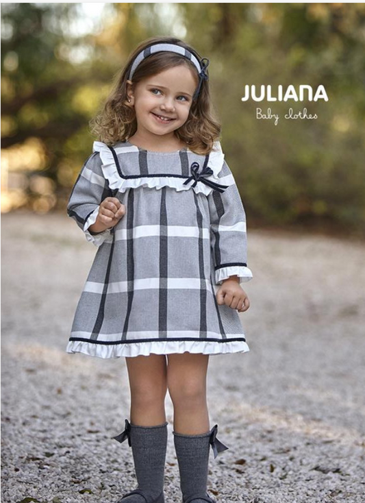 Juliana Grey Fabric Bow Check Dress