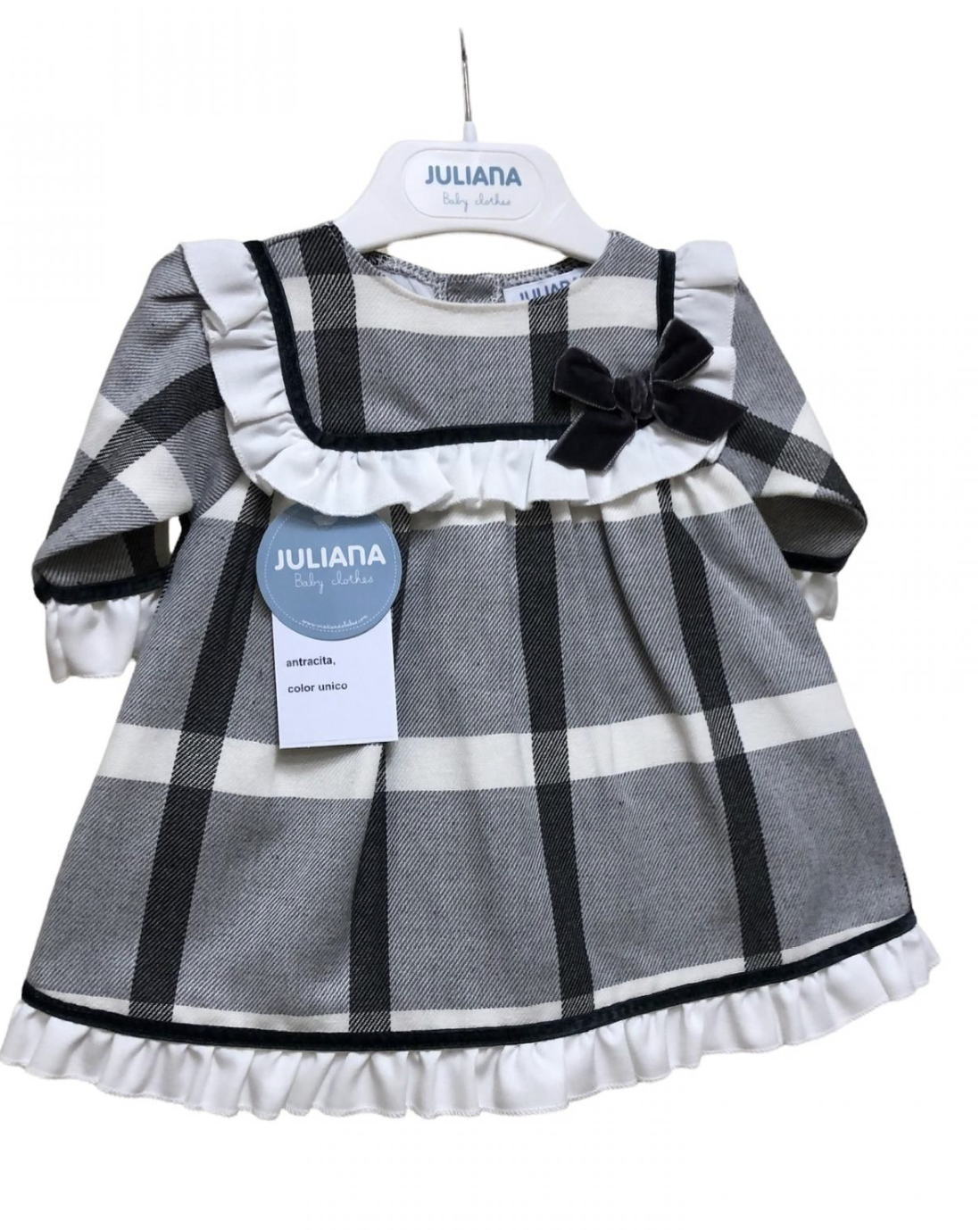 Juliana Grey Fabric Bow Check Dress