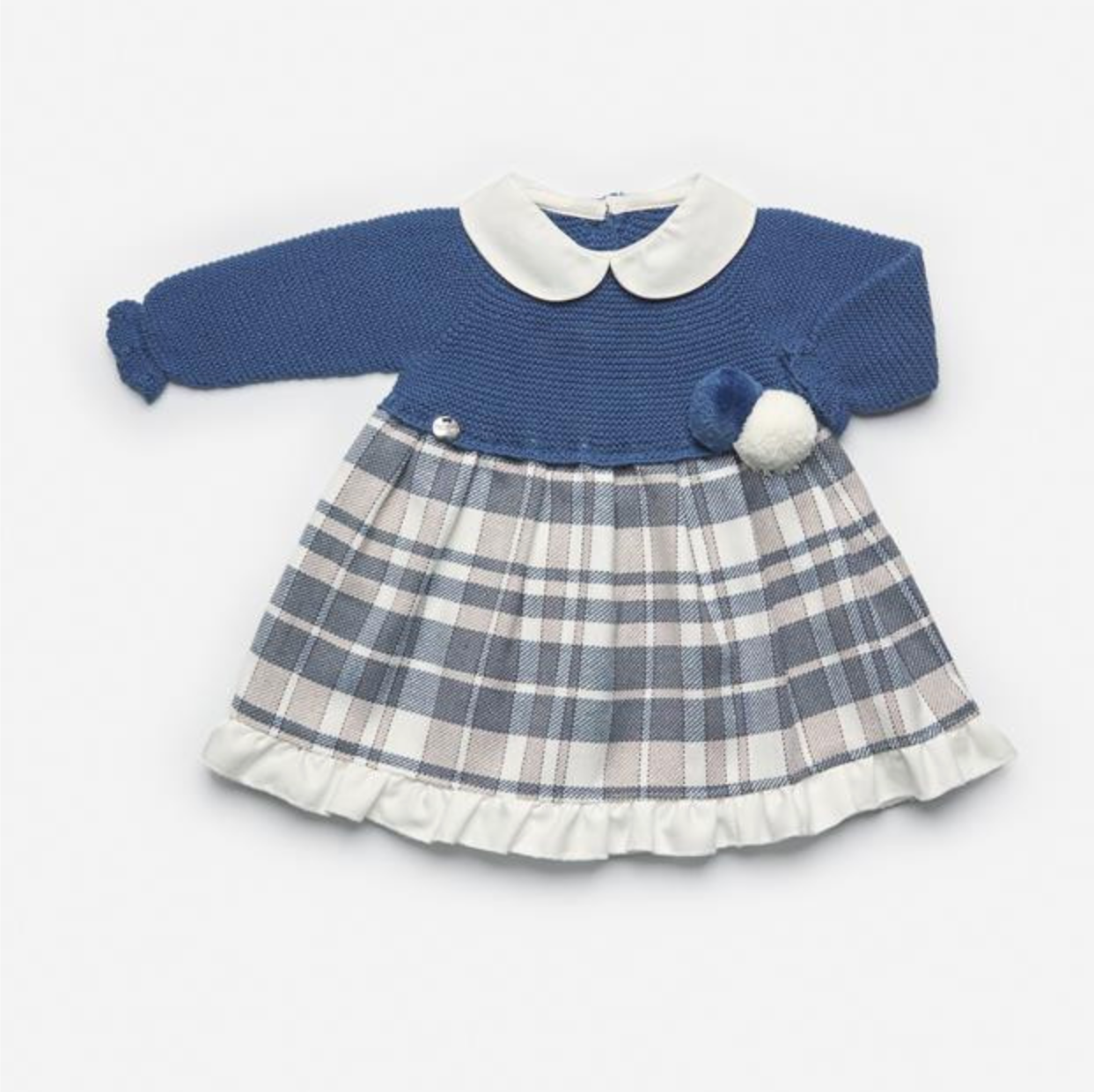 Juliana Blue Knit & Camel Check Dress