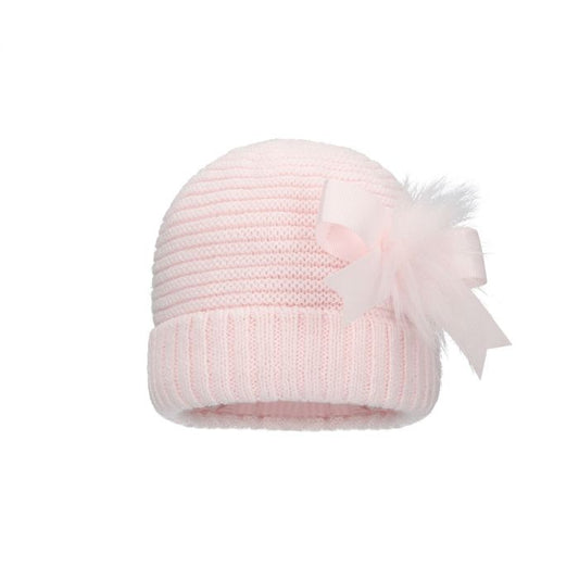 Kinder Pom Bow Pink Winter Hat