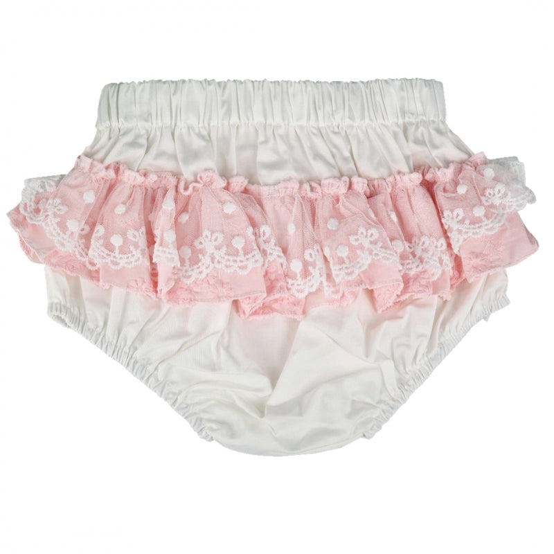 Luxury frilly puff ball pink & white lace dress with pants