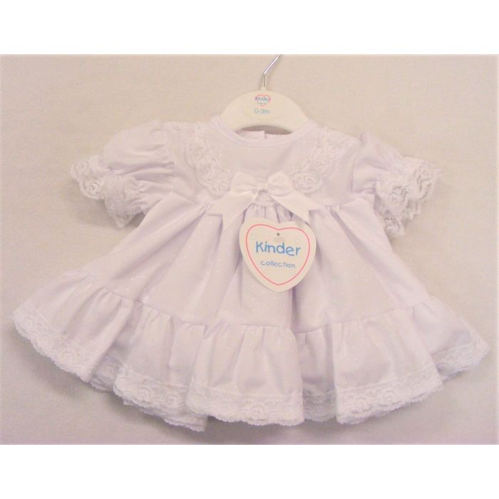 Kinder all white frilly dress with bow