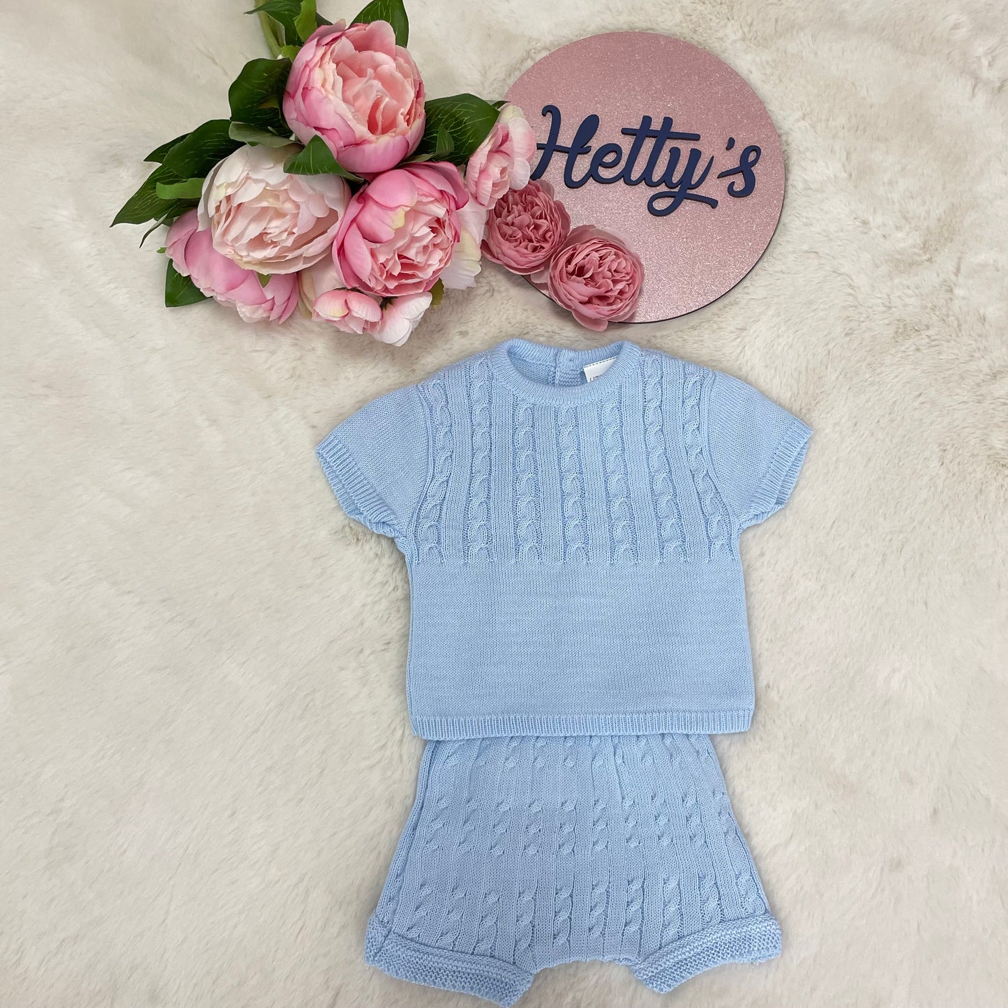 LN Sky Blue Cable Knitted Short Set