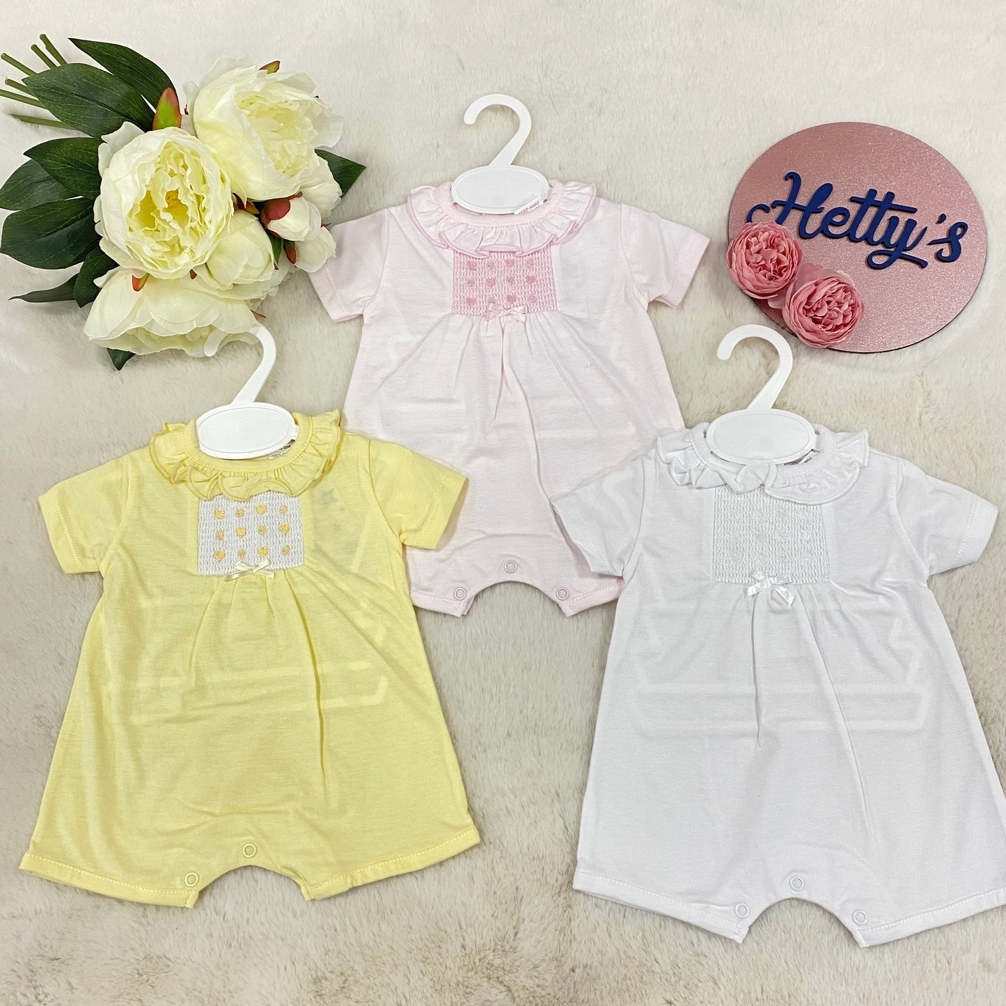Heart Pink or White Smock Frilly Collar Romper