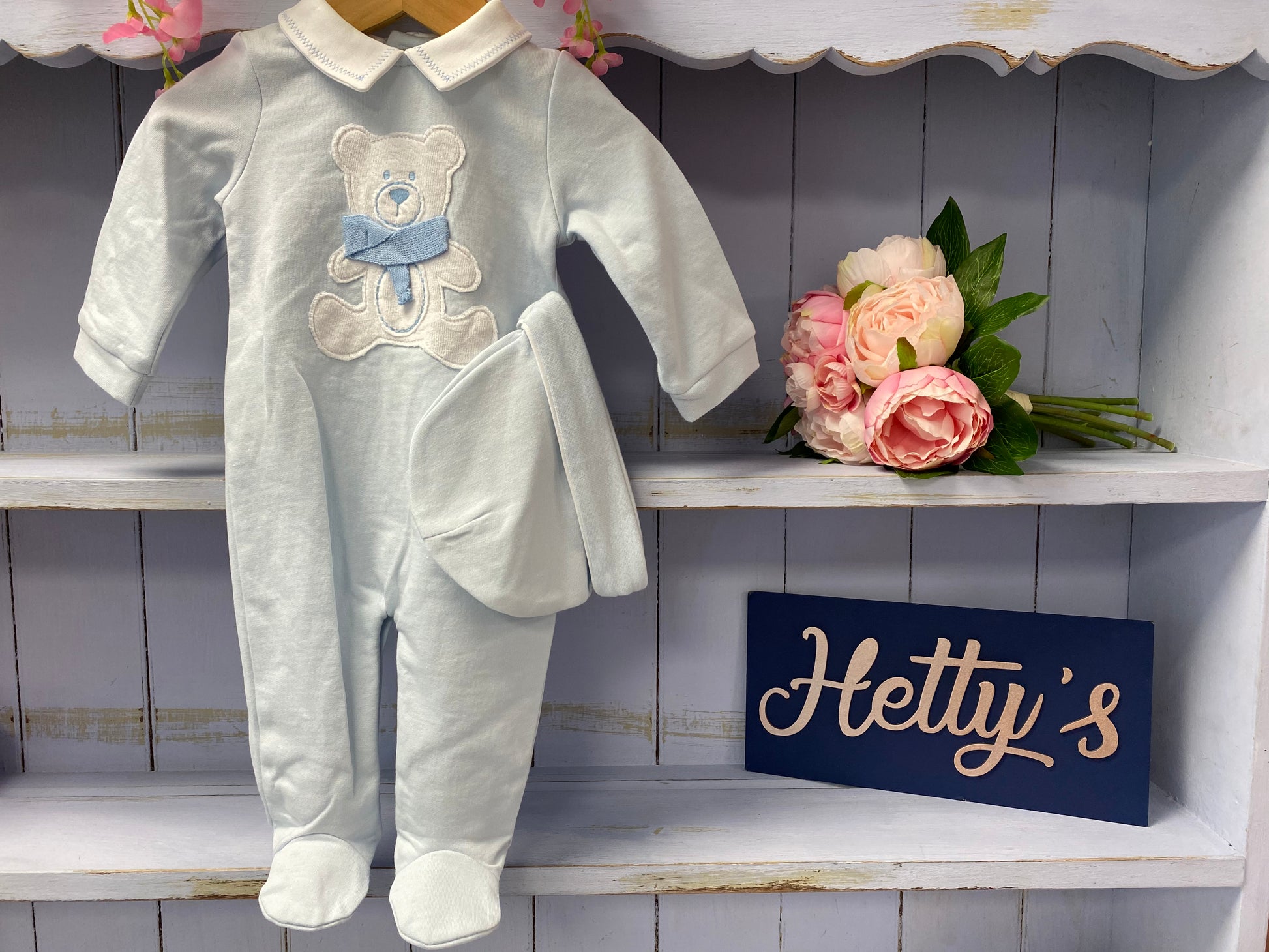 “Eddy” Teddy Scarf Blue Outfit with Hat - Hetty's Baby Boutique
