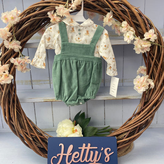 Green Bear Shirt & Dungaree Set