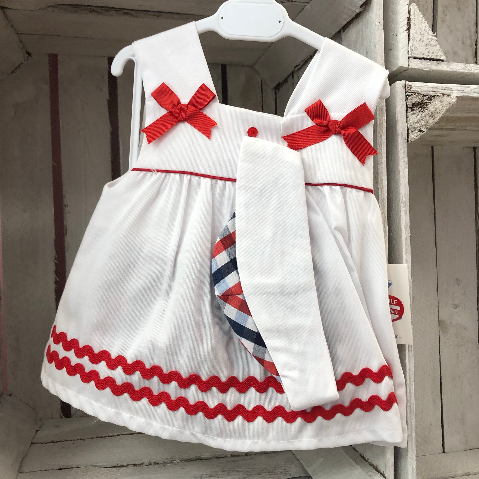 “Rhi” White Summer Dress with Red Details and Hat - Hetty's Baby Boutique