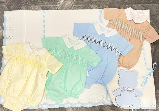 Boys romper with smocking