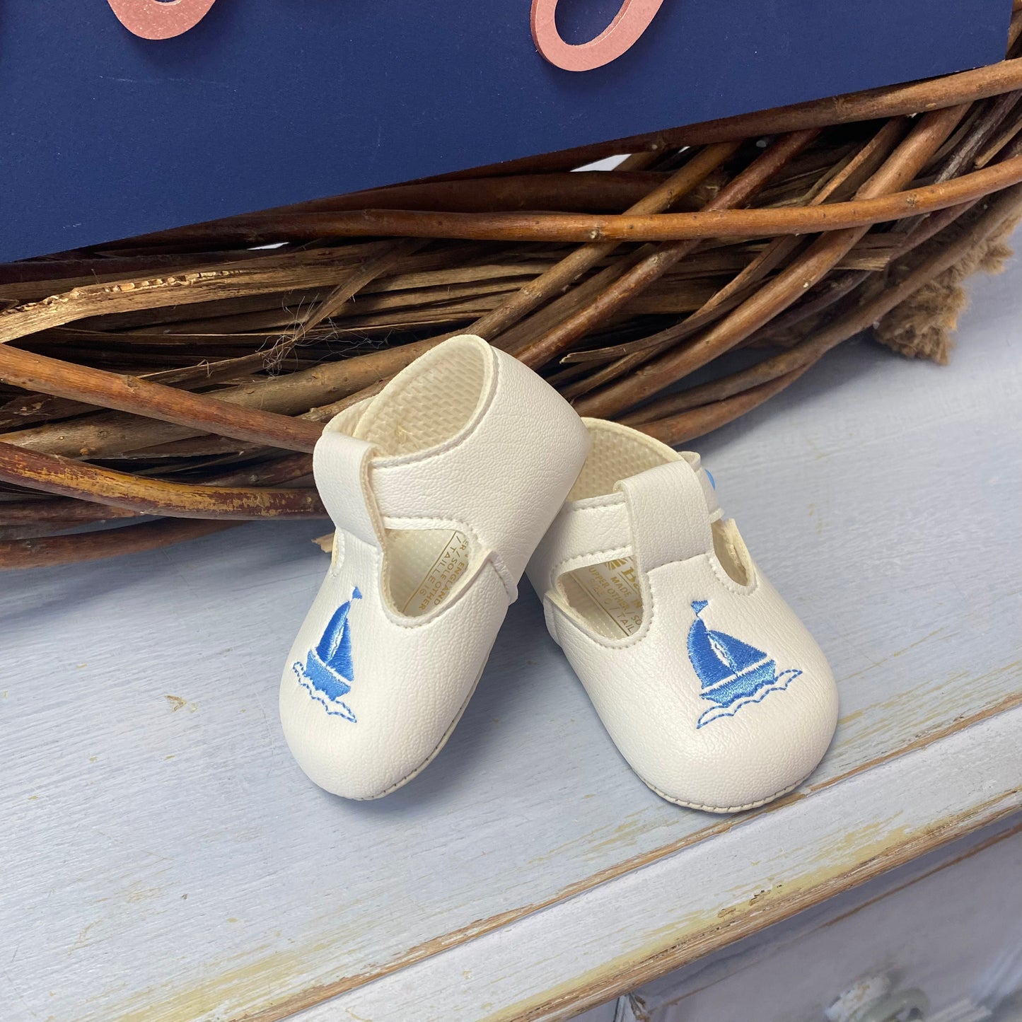 Soft Sole Baby blue & White Boat Pram Shoe