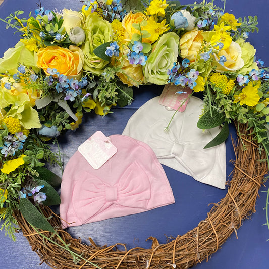 Cotton Baby Bow Hats - white or pink