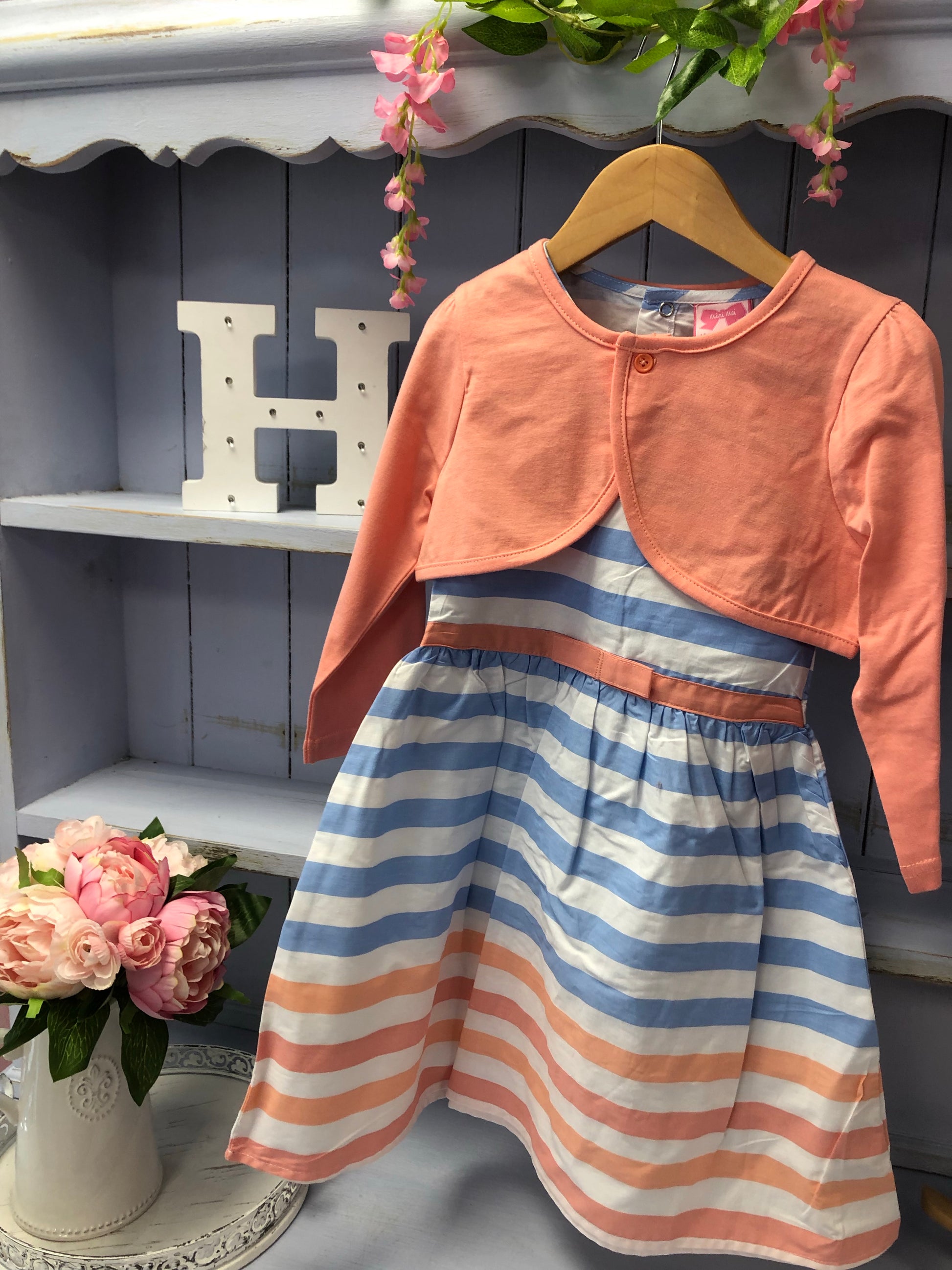 Bigger Girl Cotton Stripe Dress & Orange Bolero - Hetty's Baby Boutique