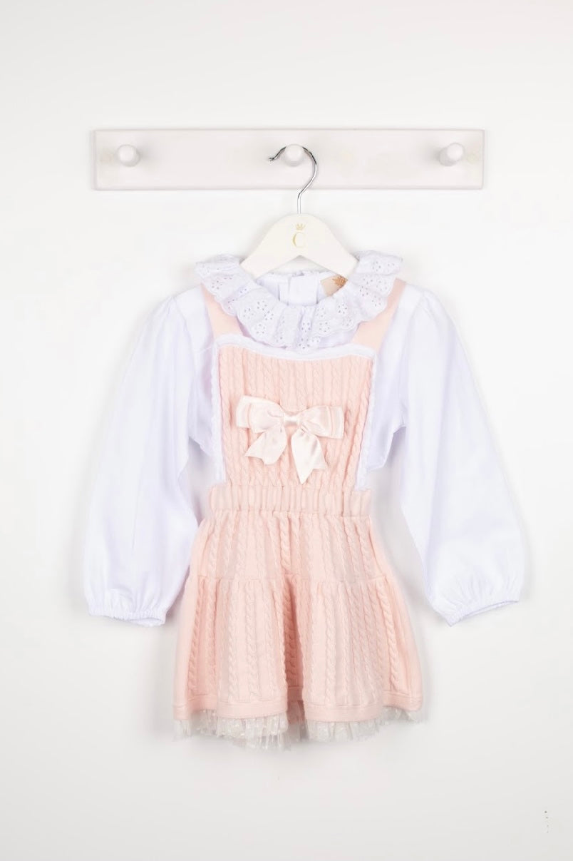Caramelo Knitted Pink Pinny Dress & Blouse
