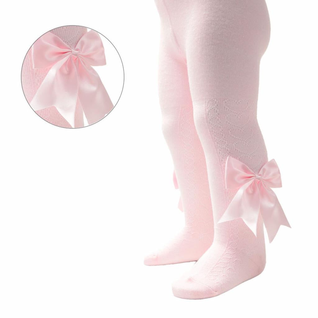 Pink Heart Bow Tights - Hetty's Baby Boutique