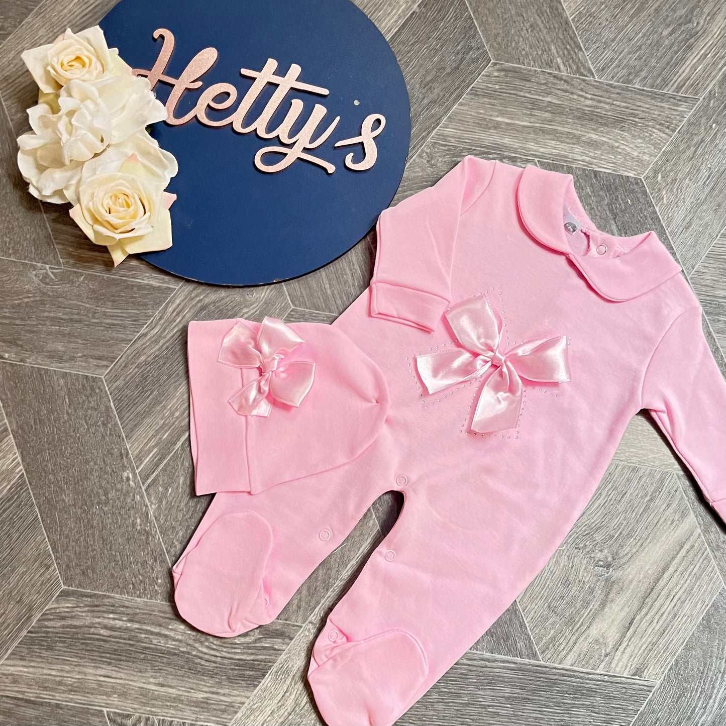Visara Pink with Pink Bow Sleepsuit