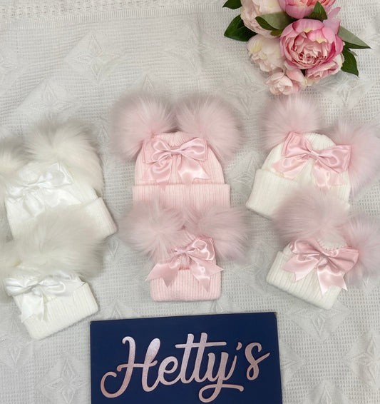 Double Pom Ribbon Bow Boutique Hat