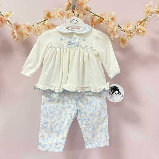 Sarah Louise Ivory & Blue FloralTwo Piece Set