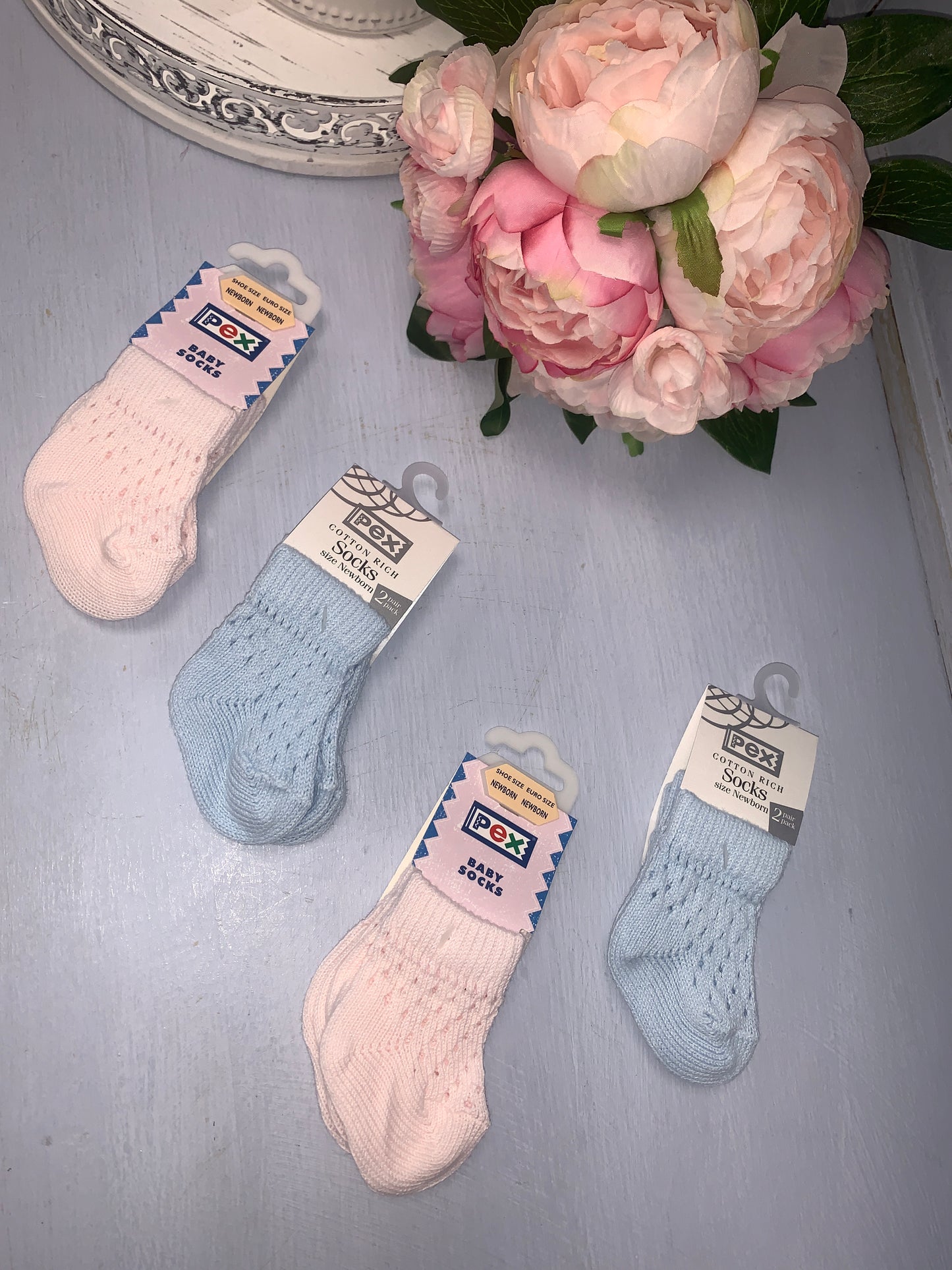 Pink & Blue Two Pack Crochet Socks - Hetty's Baby Boutique